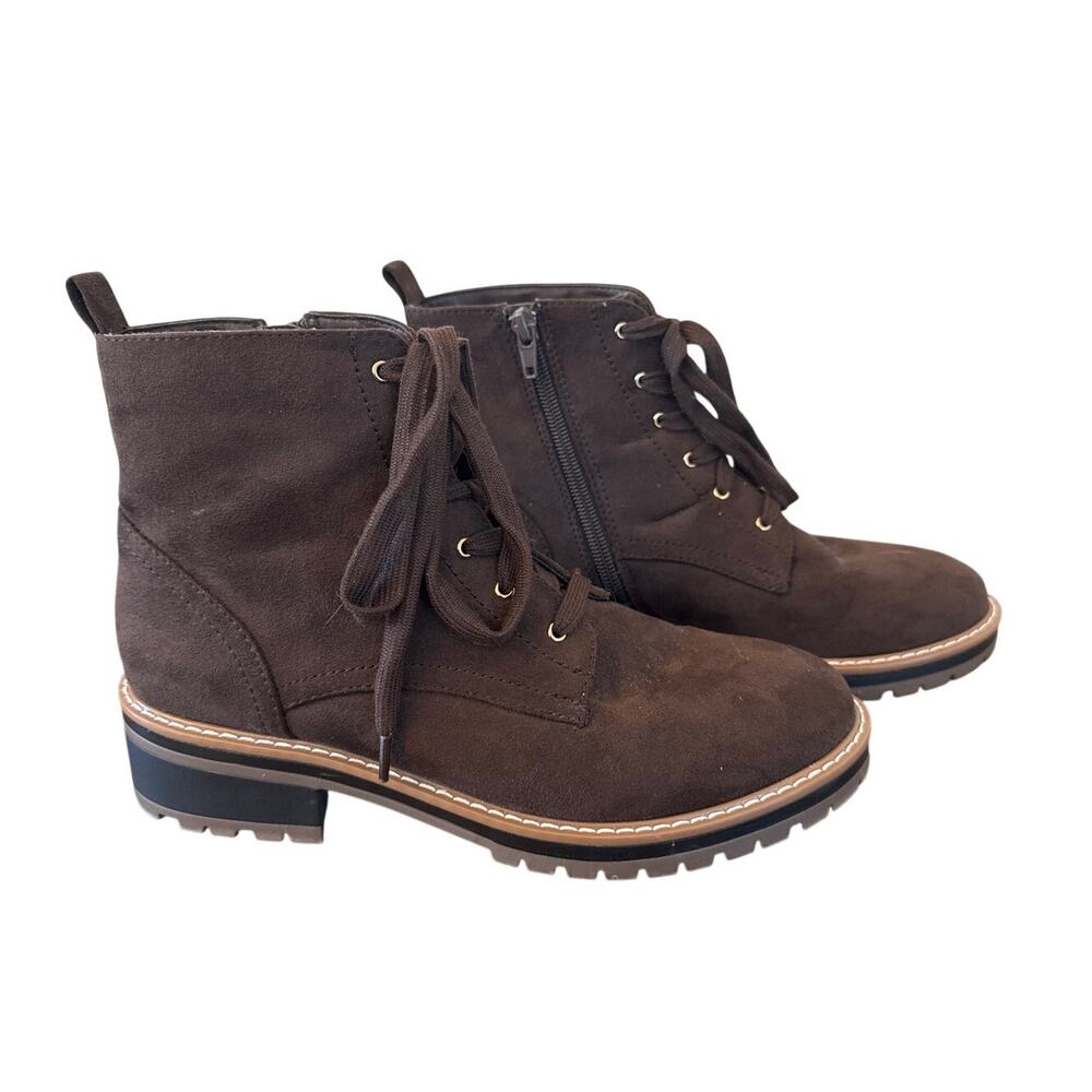 Kensie Kasha Brown Lace Up Ankle Boots Size 8 Lug Sole Moto Boho GORP